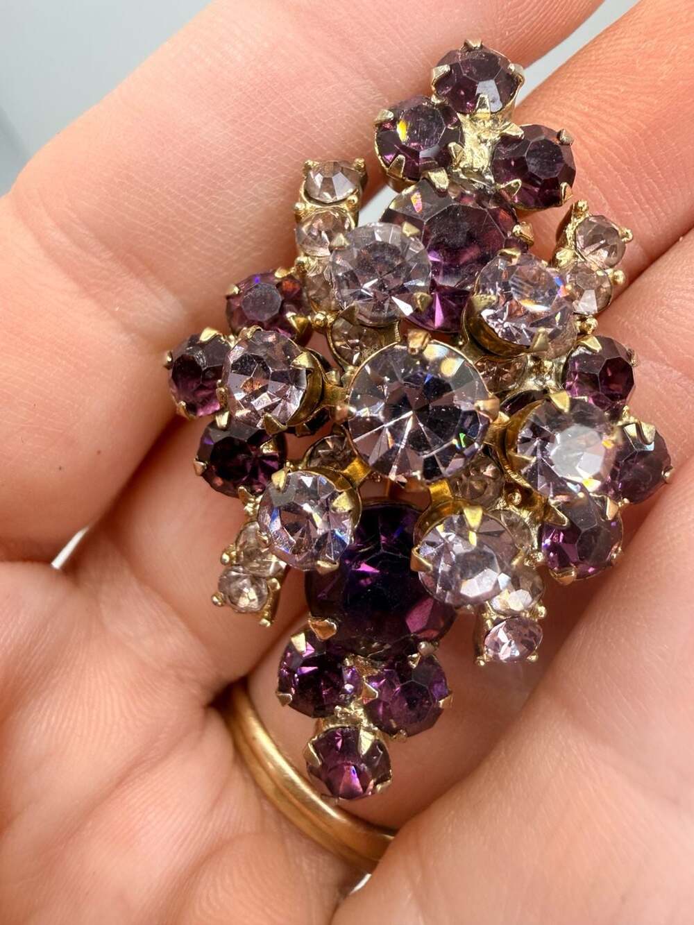 Vintage Purple Crystal Rhinestone Cluster Brooch Pin